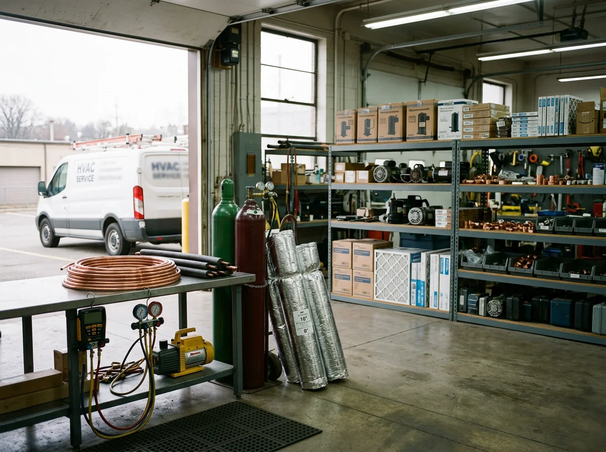 HVAC technician tools and equipment ready for service calls, representing professional heating and cooling expertise.